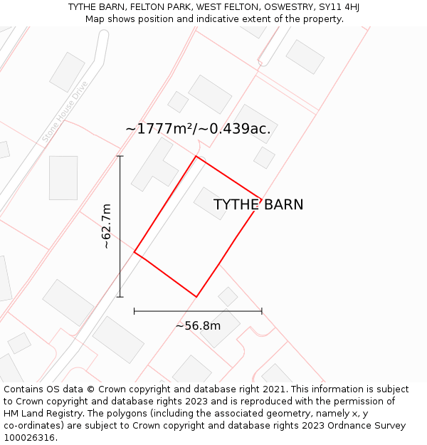 TYTHE BARN, FELTON PARK, WEST FELTON, OSWESTRY, SY11 4HJ: Plot and title map