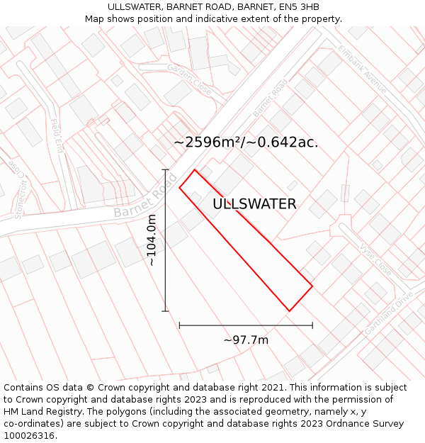 ULLSWATER, BARNET ROAD, BARNET, EN5 3HB: Plot and title map
