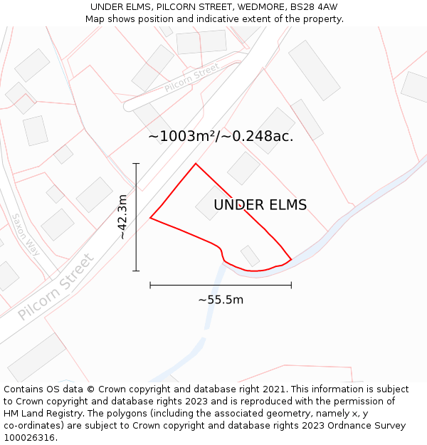 UNDER ELMS, PILCORN STREET, WEDMORE, BS28 4AW: Plot and title map