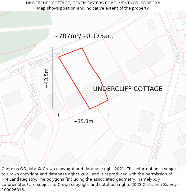 UNDERCLIFF COTTAGE, SEVEN SISTERS ROAD, VENTNOR, PO38 1XA: Plot and title map