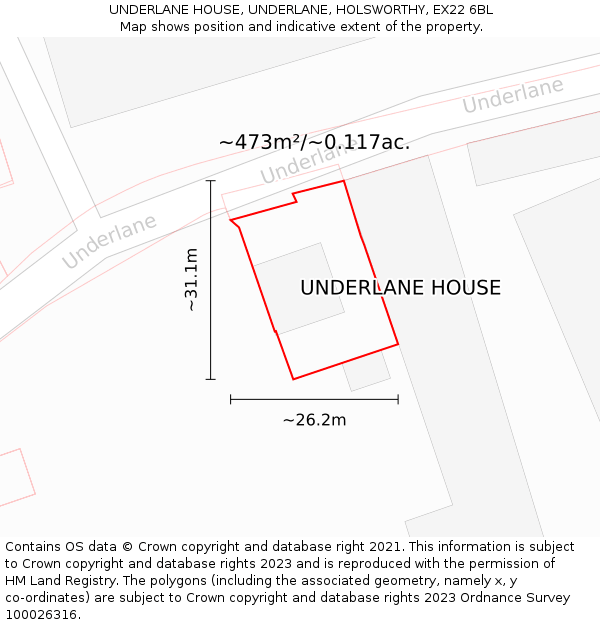 UNDERLANE HOUSE, UNDERLANE, HOLSWORTHY, EX22 6BL: Plot and title map