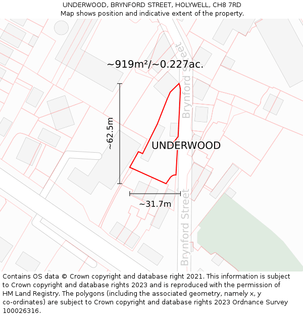 UNDERWOOD, BRYNFORD STREET, HOLYWELL, CH8 7RD: Plot and title map
