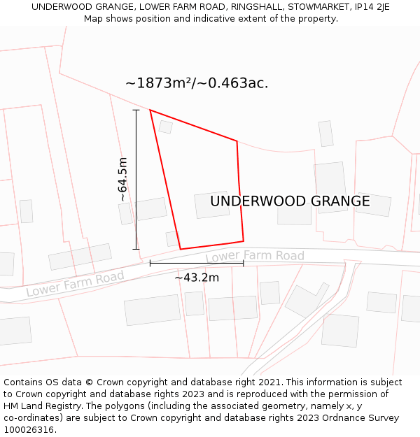 UNDERWOOD GRANGE, LOWER FARM ROAD, RINGSHALL, STOWMARKET, IP14 2JE: Plot and title map