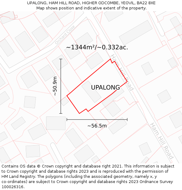 UPALONG, HAM HILL ROAD, HIGHER ODCOMBE, YEOVIL, BA22 8XE: Plot and title map