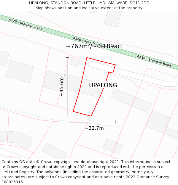 UPALONG, STANDON ROAD, LITTLE HADHAM, WARE, SG11 2DD: Plot and title map