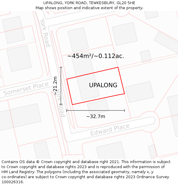 UPALONG, YORK ROAD, TEWKESBURY, GL20 5HE: Plot and title map