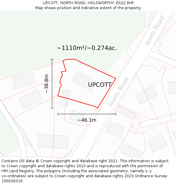 UPCOTT, NORTH ROAD, HOLSWORTHY, EX22 6HF: Plot and title map