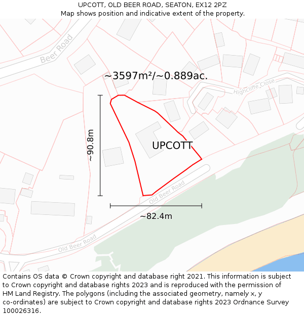 UPCOTT, OLD BEER ROAD, SEATON, EX12 2PZ: Plot and title map