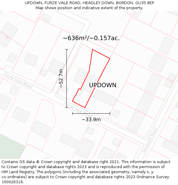 UPDOWN, FURZE VALE ROAD, HEADLEY DOWN, BORDON, GU35 8EP: Plot and title map