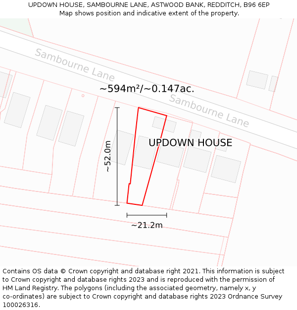 UPDOWN HOUSE, SAMBOURNE LANE, ASTWOOD BANK, REDDITCH, B96 6EP: Plot and title map