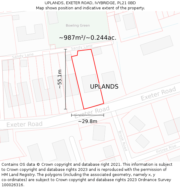 UPLANDS, EXETER ROAD, IVYBRIDGE, PL21 0BD: Plot and title map