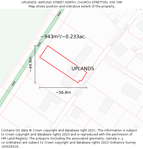 UPLANDS, WATLING STREET NORTH, CHURCH STRETTON, SY6 7AR: Plot and title map