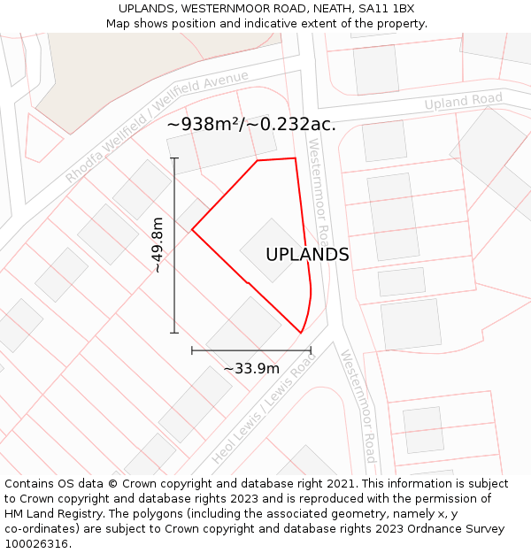 UPLANDS, WESTERNMOOR ROAD, NEATH, SA11 1BX: Plot and title map