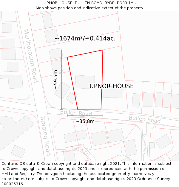 UPNOR HOUSE, BULLEN ROAD, RYDE, PO33 1AU: Plot and title map