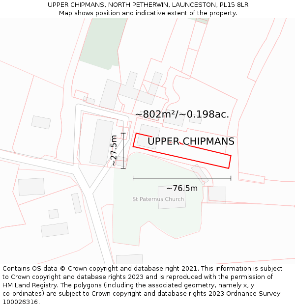 UPPER CHIPMANS, NORTH PETHERWIN, LAUNCESTON, PL15 8LR: Plot and title map