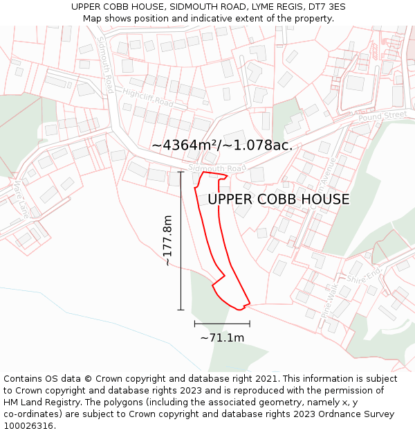 UPPER COBB HOUSE, SIDMOUTH ROAD, LYME REGIS, DT7 3ES: Plot and title map