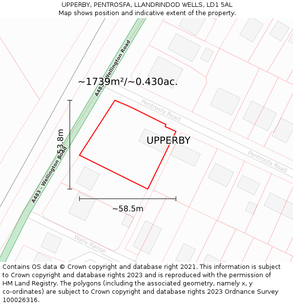 UPPERBY, PENTROSFA, LLANDRINDOD WELLS, LD1 5AL: Plot and title map