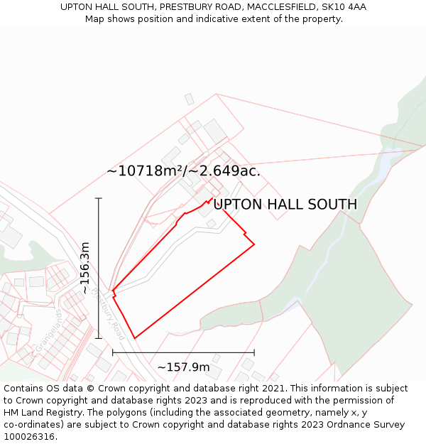 UPTON HALL SOUTH, PRESTBURY ROAD, MACCLESFIELD, SK10 4AA: Plot and title map