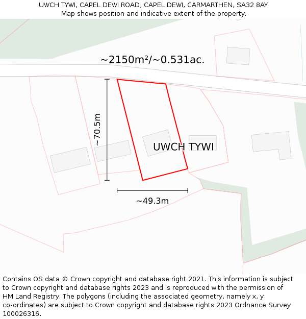 UWCH TYWI, CAPEL DEWI ROAD, CAPEL DEWI, CARMARTHEN, SA32 8AY: Plot and title map