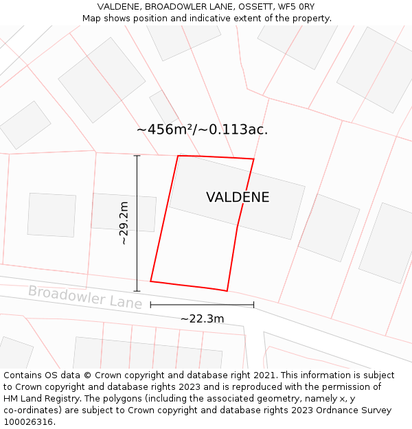 VALDENE, BROADOWLER LANE, OSSETT, WF5 0RY: Plot and title map