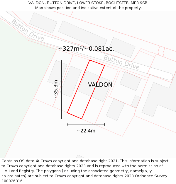 VALDON, BUTTON DRIVE, LOWER STOKE, ROCHESTER, ME3 9SR: Plot and title map