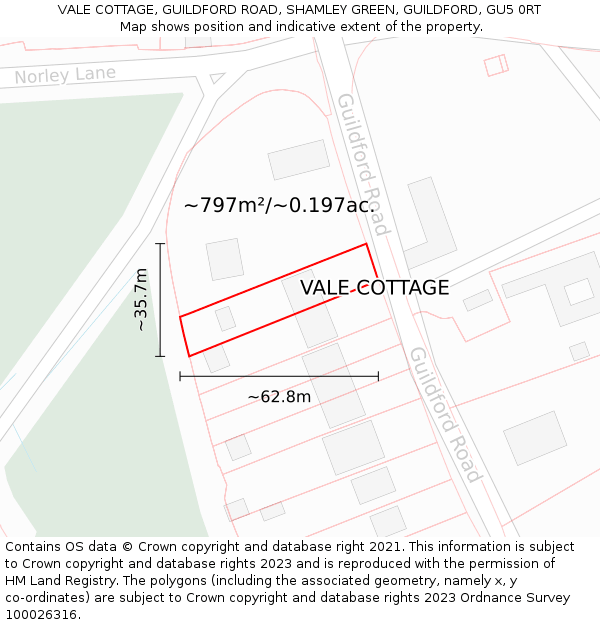 VALE COTTAGE, GUILDFORD ROAD, SHAMLEY GREEN, GUILDFORD, GU5 0RT: Plot and title map
