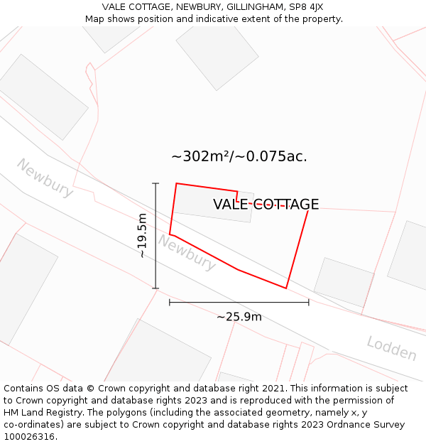 VALE COTTAGE, NEWBURY, GILLINGHAM, SP8 4JX: Plot and title map