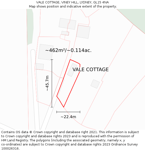 VALE COTTAGE, VINEY HILL, LYDNEY, GL15 4NA: Plot and title map