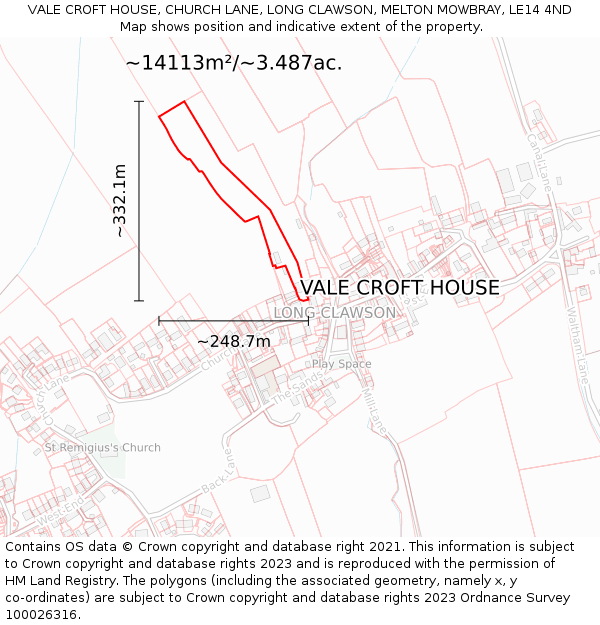 VALE CROFT HOUSE, CHURCH LANE, LONG CLAWSON, MELTON MOWBRAY, LE14 4ND: Plot and title map