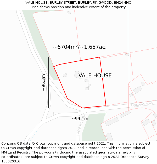VALE HOUSE, BURLEY STREET, BURLEY, RINGWOOD, BH24 4HQ: Plot and title map