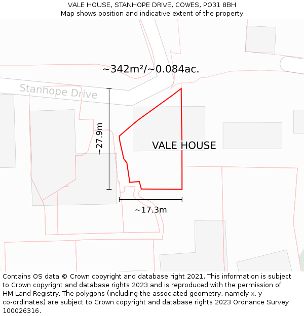 VALE HOUSE, STANHOPE DRIVE, COWES, PO31 8BH: Plot and title map