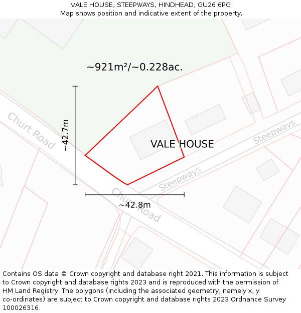 VALE HOUSE, STEEPWAYS, HINDHEAD, GU26 6PG: Plot and title map