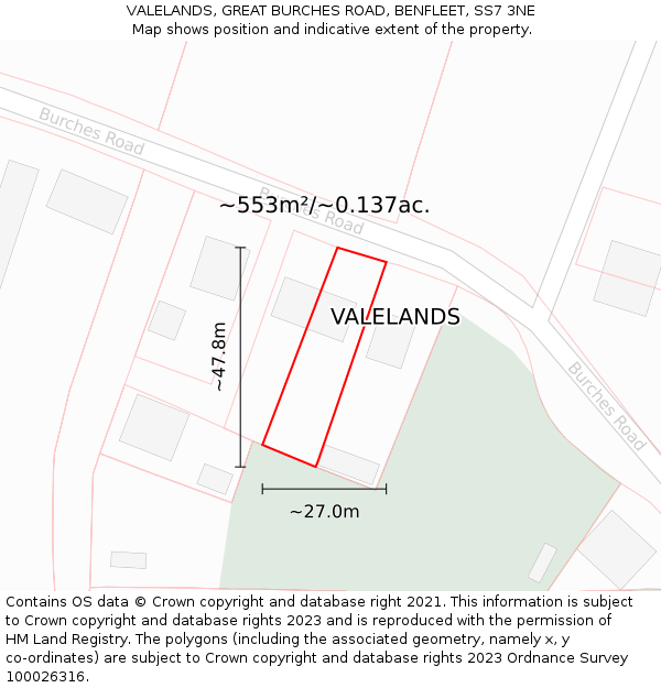 VALELANDS, GREAT BURCHES ROAD, BENFLEET, SS7 3NE: Plot and title map