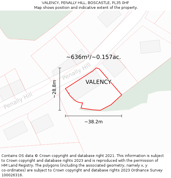 VALENCY, PENALLY HILL, BOSCASTLE, PL35 0HF: Plot and title map