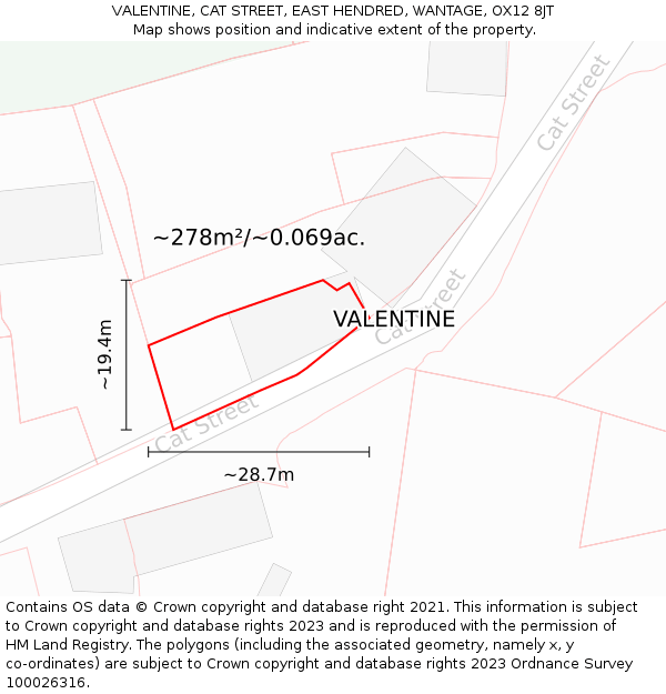 VALENTINE, CAT STREET, EAST HENDRED, WANTAGE, OX12 8JT: Plot and title map