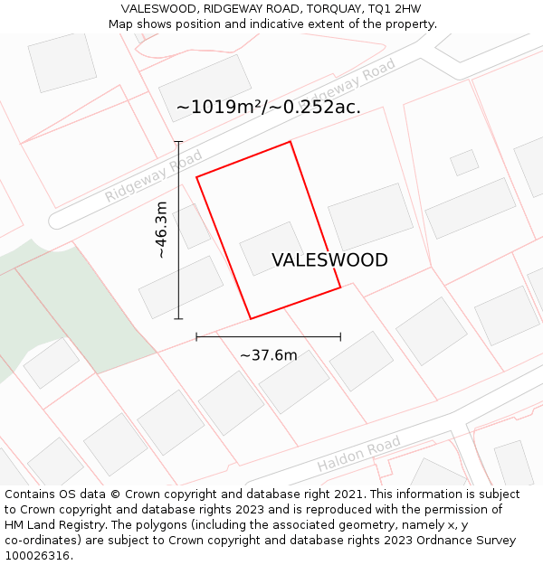 VALESWOOD, RIDGEWAY ROAD, TORQUAY, TQ1 2HW: Plot and title map