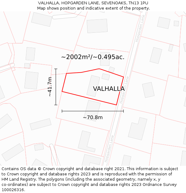 VALHALLA, HOPGARDEN LANE, SEVENOAKS, TN13 1PU: Plot and title map