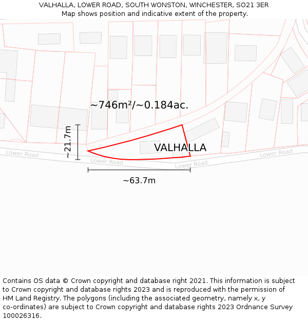 VALHALLA, LOWER ROAD, SOUTH WONSTON, WINCHESTER, SO21 3ER: Plot and title map