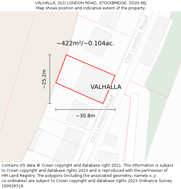 VALHALLA, OLD LONDON ROAD, STOCKBRIDGE, SO20 6EJ: Plot and title map