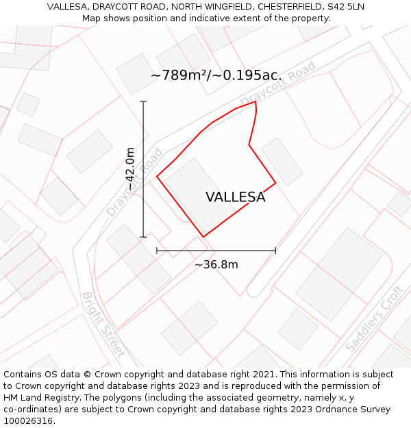 VALLESA, DRAYCOTT ROAD, NORTH WINGFIELD, CHESTERFIELD, S42 5LN: Plot and title map