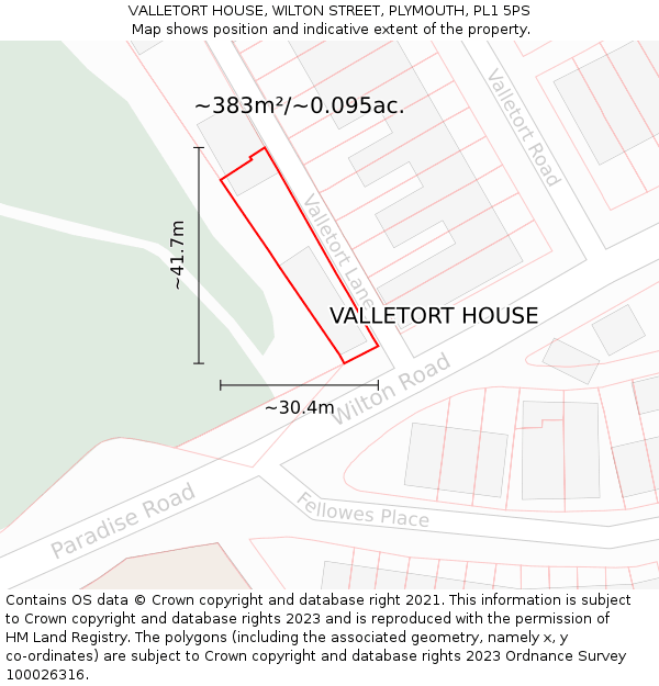 VALLETORT HOUSE, WILTON STREET, PLYMOUTH, PL1 5PS: Plot and title map