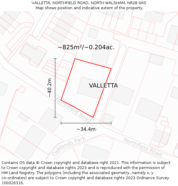 VALLETTA, NORTHFIELD ROAD, NORTH WALSHAM, NR28 0AS: Plot and title map
