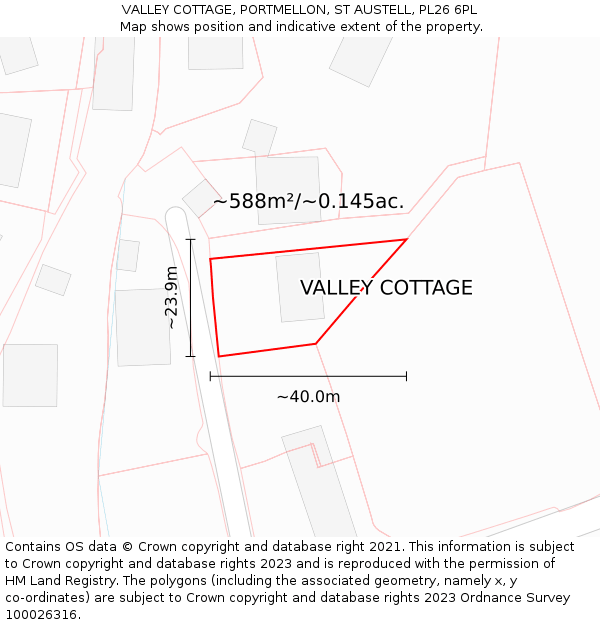 VALLEY COTTAGE, PORTMELLON, ST AUSTELL, PL26 6PL: Plot and title map