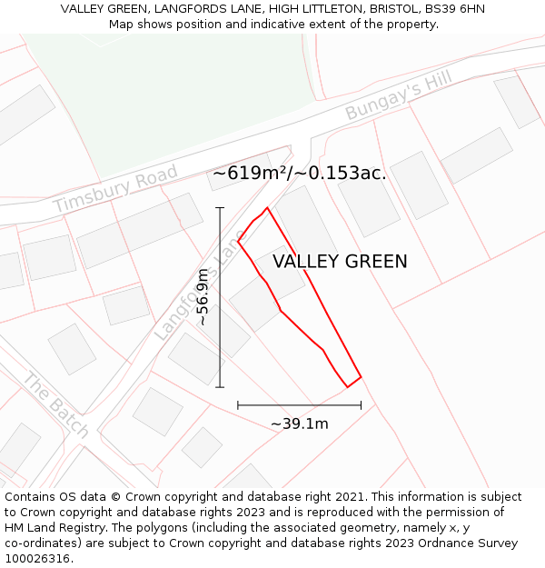 VALLEY GREEN, LANGFORDS LANE, HIGH LITTLETON, BRISTOL, BS39 6HN: Plot and title map