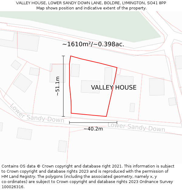 VALLEY HOUSE, LOWER SANDY DOWN LANE, BOLDRE, LYMINGTON, SO41 8PP: Plot and title map