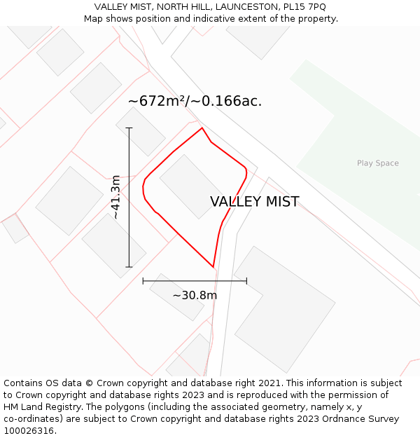 VALLEY MIST, NORTH HILL, LAUNCESTON, PL15 7PQ: Plot and title map