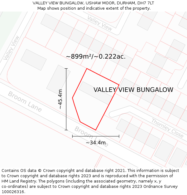 VALLEY VIEW BUNGALOW, USHAW MOOR, DURHAM, DH7 7LT: Plot and title map