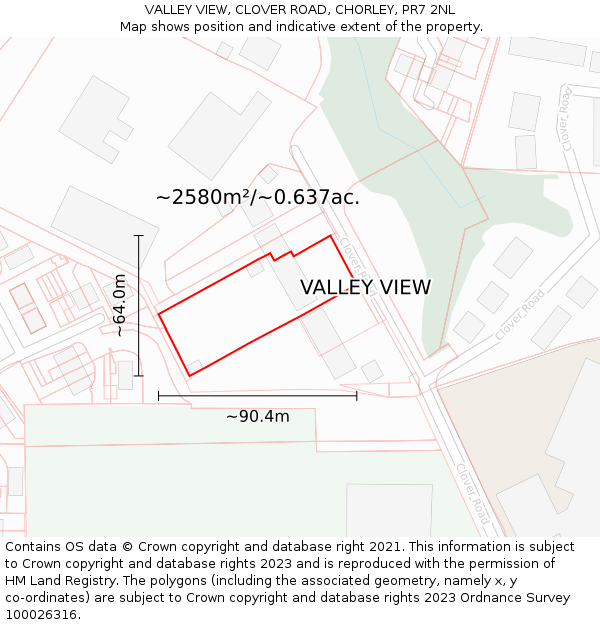 VALLEY VIEW, CLOVER ROAD, CHORLEY, PR7 2NL: Plot and title map
