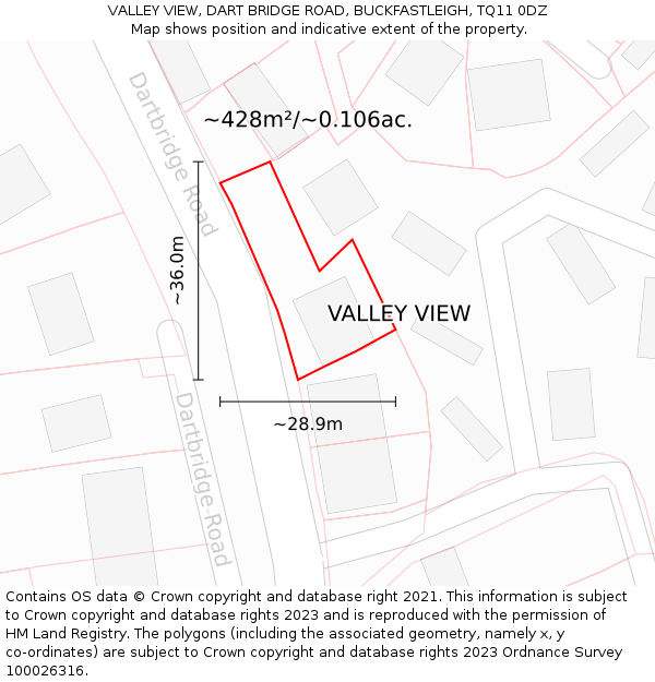 VALLEY VIEW, DART BRIDGE ROAD, BUCKFASTLEIGH, TQ11 0DZ: Plot and title map