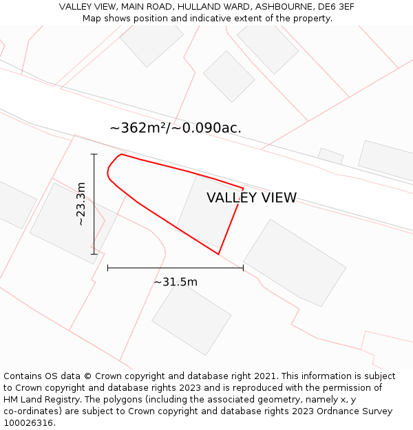 VALLEY VIEW, MAIN ROAD, HULLAND WARD, ASHBOURNE, DE6 3EF: Plot and title map